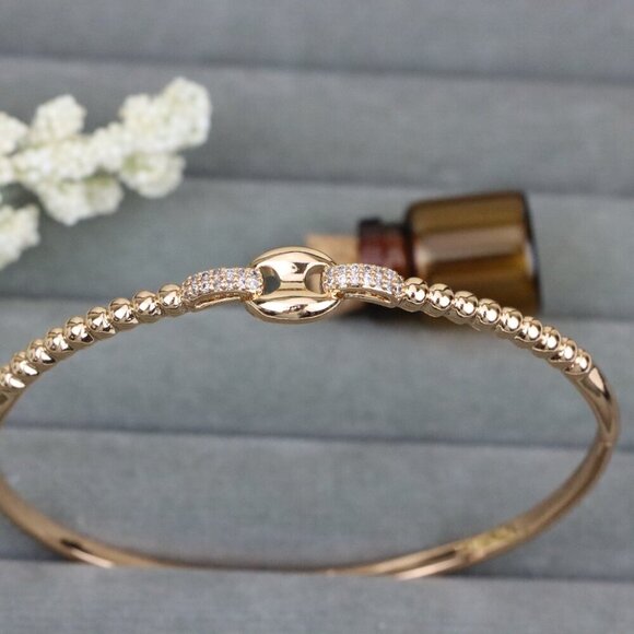 Elegant Rose Gold Beaded Bangle with Central Link Design, XPBL0451 - Picture 1 of 12